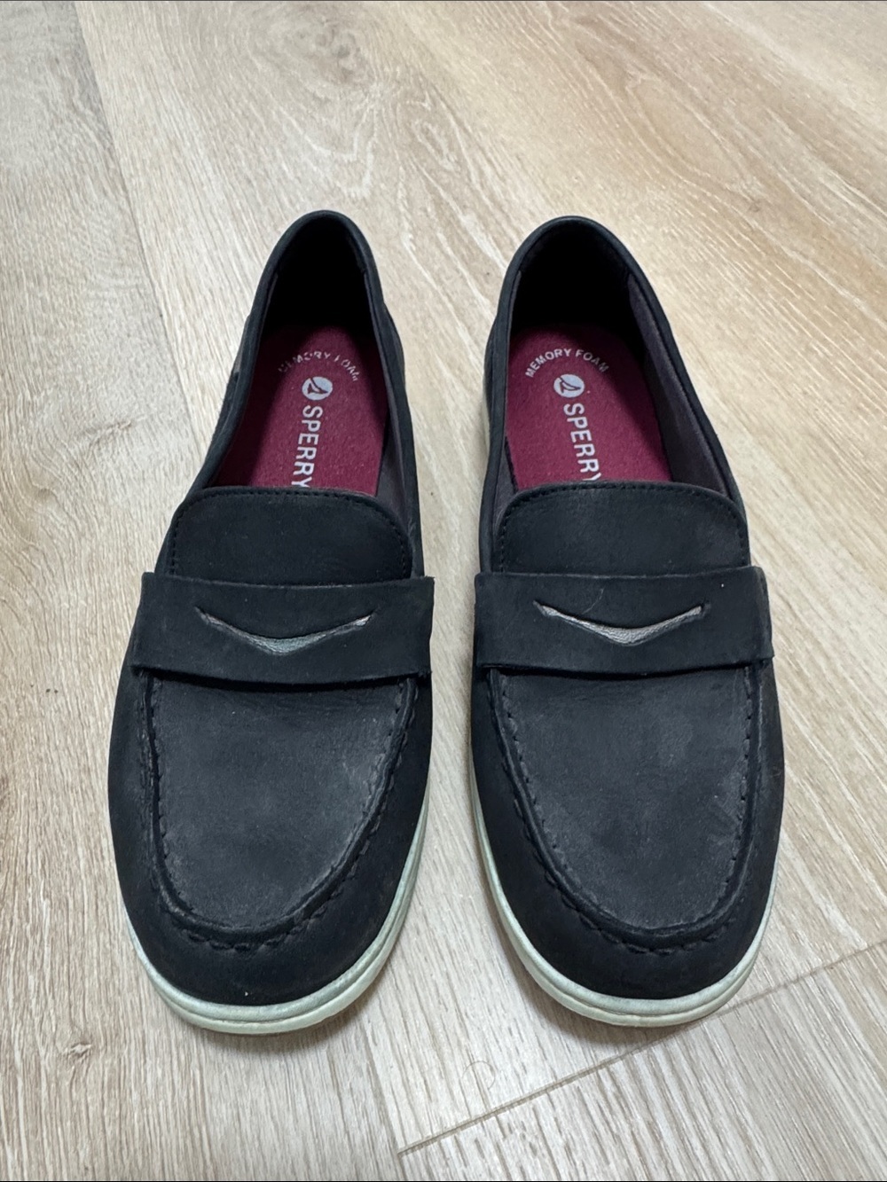 Sperry Black Suede Slip-On Penny Loafers